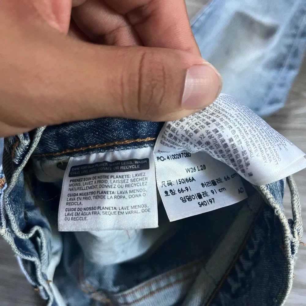 Levis 501 White Oak Cone Denim Selvedge Jeans Light Wash Distressed 26x28 Mens